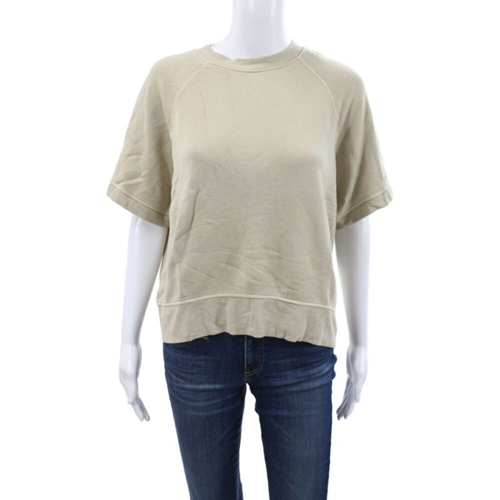 Spiritual Gangster Women Pullover Sweatshirt Beige Crew Neck Short Sleeve Size L